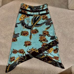Unworn Harari Silk turquoise dragon Skirt